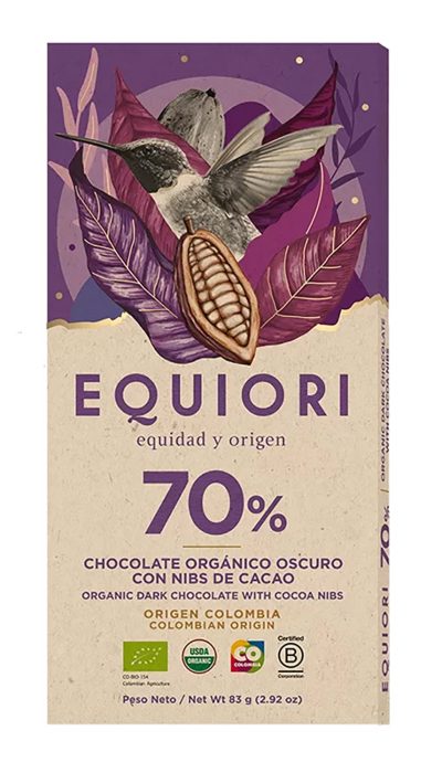 Chocolate Organico Oscuro con Nibs de Cacao 70% x80g